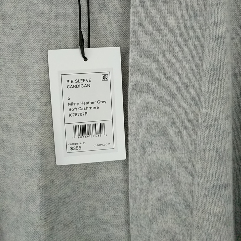 Theory Rib Sleeve 100% Cashmere Cardigan Gray - Picture 5 of 7